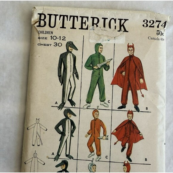 Vtg Halloween Butterick 3274 Costume Sewing Pattern Penguin Devil Alien 10-12 - Picture 3 of 8
